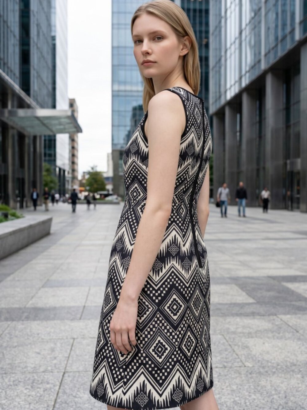 J.Crew Aztec Geo Sleeveless Sheath Dress Black White Size 0